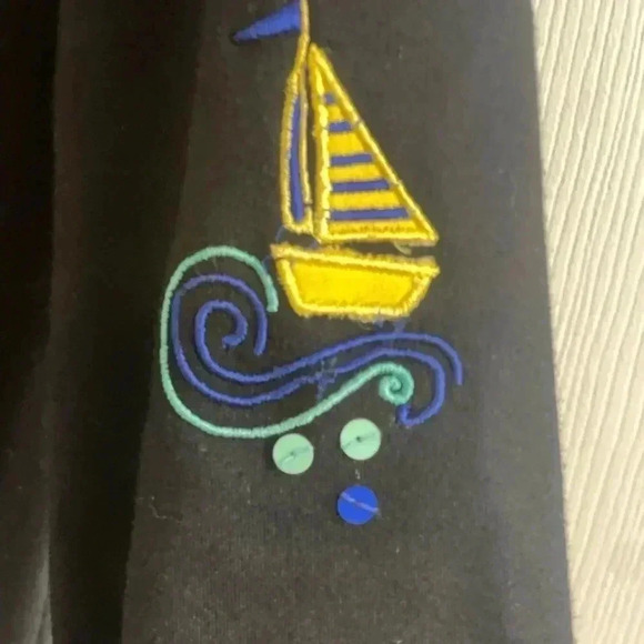 Y2K Michael Simon Cardigan Sweater Large Black Embroidered Flamingo Palm Tree S - Picture 3 of 8